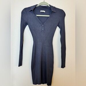 Hollister Ribbed Long-Sleeve V-Neck Polo Dress Blue